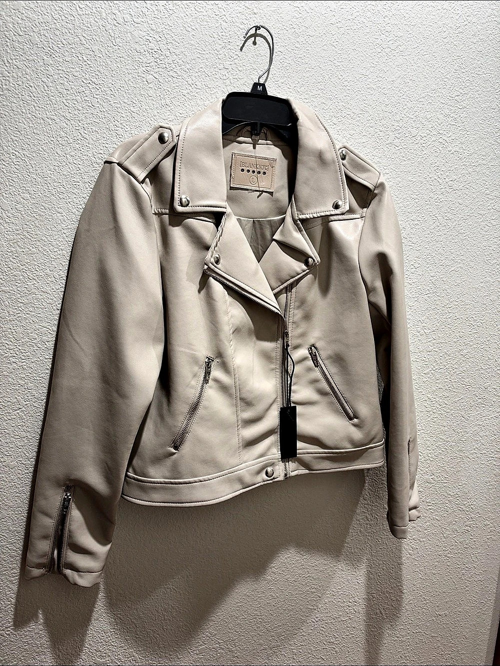 Vegan Leather Moto Jacket Women's Faux Moto Jacket in light beige color, NEW.